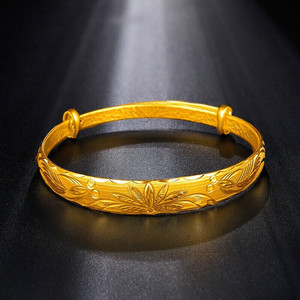 高泰珠宝 9999纯黄金手镯 花开富贵足金手镯 活口推拉金镯子按克