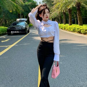 000人付款淘宝我是六六抖音同款辣妹吊带  高腰牛仔裤网红设计感阔腿