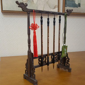 文昌笔架摆件位毛笔学业助考4四支新中式鸡翅木刻字笔架 四支刻字