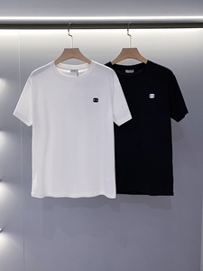 chanel/香奈儿22早春新款双c字母logo刺绣时尚百搭短袖t恤男女款