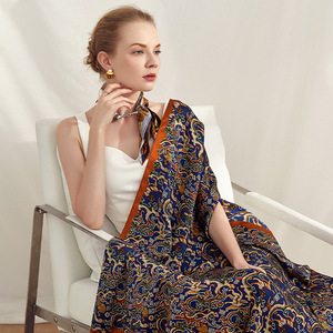 西汉五彩锦桑蚕丝丝巾重磅真丝缎面围巾110大方巾高端商务礼品牌