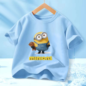 小黄人卡通儿童短袖t恤夏装新款男女童半袖薄款上衣童装纯棉衣服t