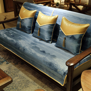 现代新中式实木沙发垫防滑布艺红木坐垫四季通用冬款定制沙发套罩