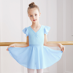 舞蹈服儿童夏季练舞服短袖雪纺练功服女童芭蕾舞考级连体服中国舞