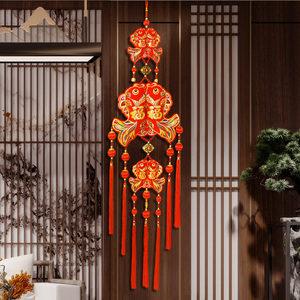 中国结福字双鱼挂件门上2022新年装饰客厅大号过年年有余春节布置