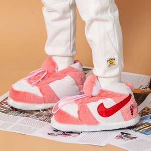 摩耐克韩版恶搞aj棉拖鞋男女居家胖胖a锥j回到未来面包毛绒毛毛鞋