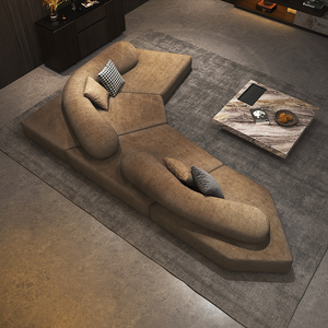 岩石沙发客厅2024新款梳化意式极简布艺别墅模块双面异形沙发