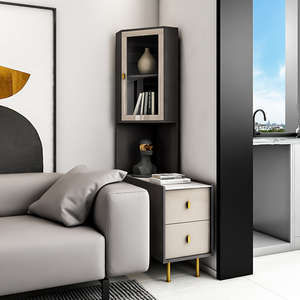 意式极简沙发边柜靠墙角柜转角柜客厅收纳三角柜岩板边角柜储物柜