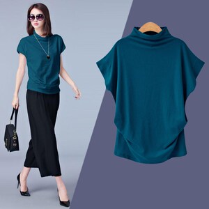 戒美高端女装戎美2021新款莫代尔半高领短袖女t恤韩版薄款秋装中