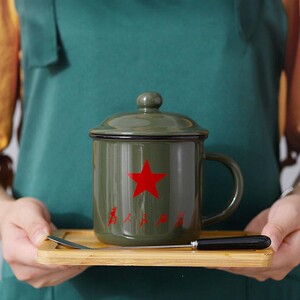 为人民服务杯子茶缸老干部茶杯老式带盖陶瓷办公室水杯定制马克杯