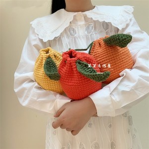 笑笑毛线屋 丑橘橙子手工钩针编织零钱包收纳袋手提斜挎d.iy材料