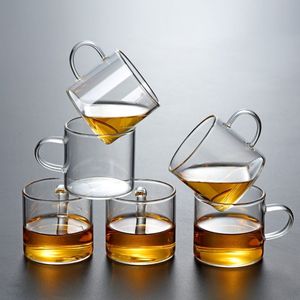 玻璃杯茶具功夫水杯带把小茶杯有手柄杯子套装家用喝水品茗玉兰杯