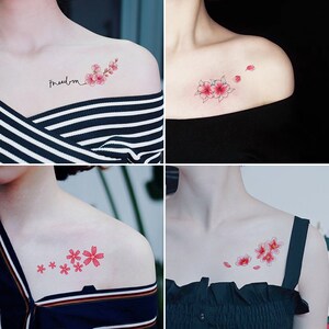 樱花纹身贴防水女持久仿真ins风手部锁骨手腕遮疤小花朵图案贴纸