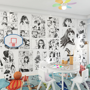 少女黑白漫画墙纸明日同学水手服海报宿舍卧室装饰壁纸拍照背景墙