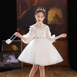 女童礼服秋季花童婚礼小女孩伴童礼服儿童钢琴考级演奏长袖公主裙