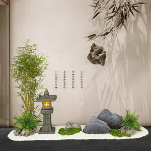 缘水景观新中式室内枯山水造景走廊过道玄关仿真绿植景观布置摆件