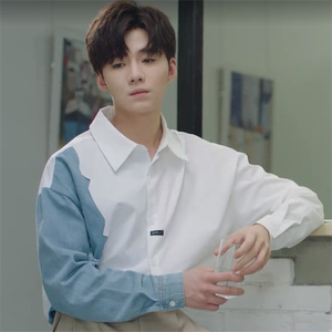 大约是爱2甯非蔡乙嘉同款拼接撞色翻领长袖衬衫宽松流行休闲男女