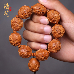 橄榄核手串大籽短圆九龙s戏珠橄工雕刻手榄链核雕文玩把件手胡男