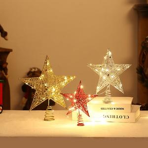 圣诞节装饰商场挂饰星星金色银色亮片五角星圣诞树铁艺树顶星布置