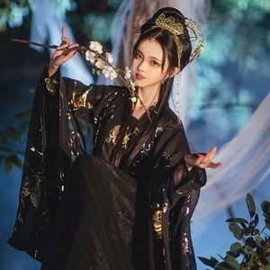 黑暗系【汣渡】汉服女中国风黑色齐腰襦裙霸气夏季仙气超仙古装