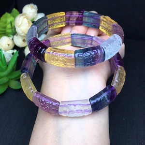 天然彩萤石回纹珠手牌颜色很奈斯时尚饰品礼物宝石水晶原创设计