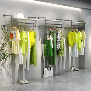 服装店展示架上墙壁挂式女装店不锈钢拉丝货架陈列架挂衣杆韩风