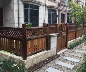 防腐木地板围栏户外栅栏碳化木实木栏杆花园阳台庭院护栏木门网格