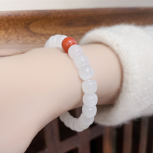 0087人付款淘宝正宗新疆和田玉天然白南红玉手串女款