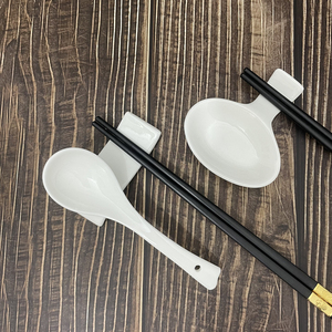 纯白骨瓷勺托筷子架勺子陶瓷筷托两用筷枕搁双公筷汤匙商用可定制