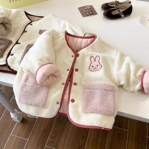 韩国童装女童棉服冬季洋气小兔子甜美加厚保暖外套儿童两面穿棉衣