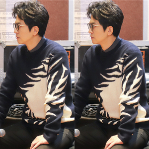 一路唱响李健同款纯色提花毛衣圆领长袖时尚风套头针织衫上衣男女