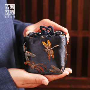 黑色手工加厚织锦茶叶罐茶壶茶具主人杯茶杯收纳包旅行包布袋布包