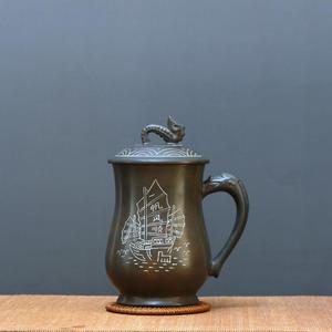 茶杯钦州坭兴陶海豚杯古安陶艺自然窑变居家办公同学聚会适用礼品