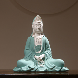 静思观音菩萨陶瓷佛像家用供奉保平安客厅玄关新中式禅意装饰摆件