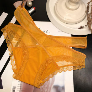 内裤女性感女士中低腰女内裤交叉蕾丝裤衩女人裤头冰丝三角裤透明