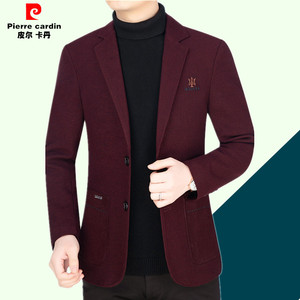 皮尔卡丹轻奢新款春秋西服男士中年韩版休闲修身高档羊毛西装外套