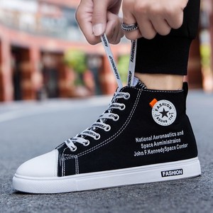 官网铬安踏雁夏季高帮帆布鞋男韩版潮流学生百搭运动板鞋黑色休闲