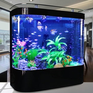 鱼缸客厅2021新款简约弧形圆形水族箱中型客厅落地玻璃生态免换水