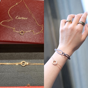 cartier/卡地亚trinity手链18k三环三色金无钻玫瑰金双链女士手环