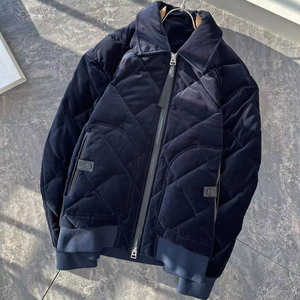 tf冬季新款tom ford汤姆福特男士丝绒菱格翻领白鹅绒羽绒服外套潮