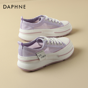 Daphne/达芙妮重磅推荐~厚底小白鞋女2024新款增高透气休闲帆布鞋