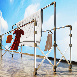 不锈钢晾衣架落地折叠室外家用阳台晒被子神器室内升降户外晒衣架