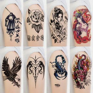 大图花臂套装纹身贴 防水男女持久花臂飞鹰鲤鱼手臂半臂逼真刺青