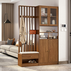 北欧实木鞋柜家用门口玄关柜坐凳衣帽架一体隔断柜入户屏风门厅柜