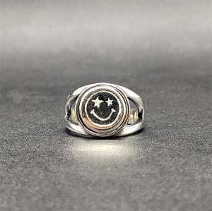 musa singing男款日系趣味笑脸圆牌戒面925银可调节戒指休闲指环