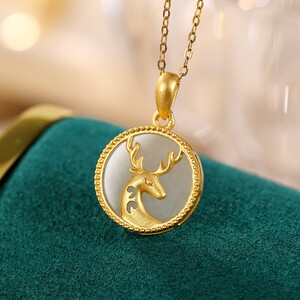 s925纯银镀金天然和田玉吊坠可爱一鹿有你鹿角麋鹿女士挂坠