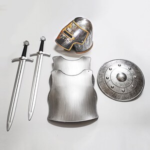 古代西方兵器道具骑士儿童玩具剑仿真头盔小男孩盔甲y盾牌套装表