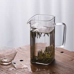 方形月牙公道杯子杯漏把手一体简约泡茶器耐热玻璃茶海绿茶分茶器