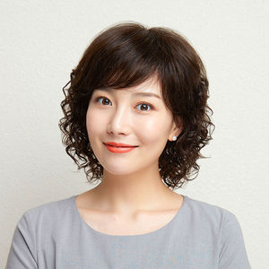 真发女假发短卷发时尚玉米烫小卷发真人发丝女士中年妈妈整顶发套