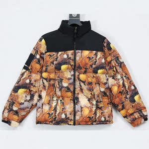 正确版 16fw leaves nuptse jacket联名款落叶羽绒服枯叶枫叶外套